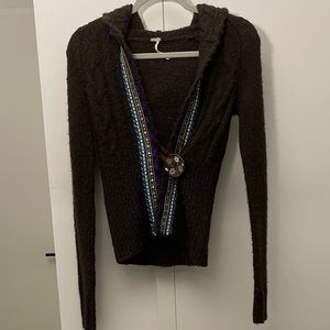 Free People Nordic Ribbon Trimmed Sweater with Hood